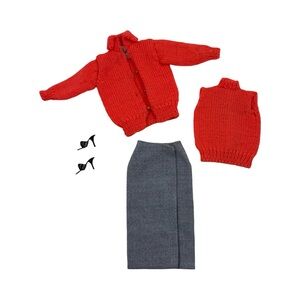 Vintage Barbie #976 Sweater Girl original OUTFIT knit mod set Neon Orange MINT